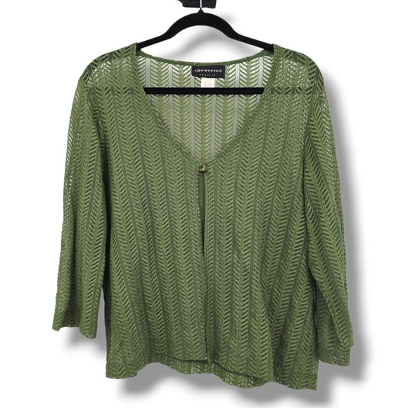 Connected Apparel Green Lace Button Cardigan Top Women's Size 14‎ Casual - Picture 1 of 8